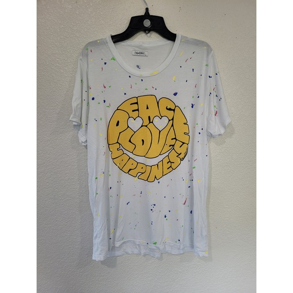 Lauren Moshi Tops - Lauren Moshi Peace Love Happiness Smiley Face Splatter Print T Shirt Size S #21